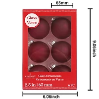 6 Pack 2.5" Frosted Glass Ball Ornaments by Ashland