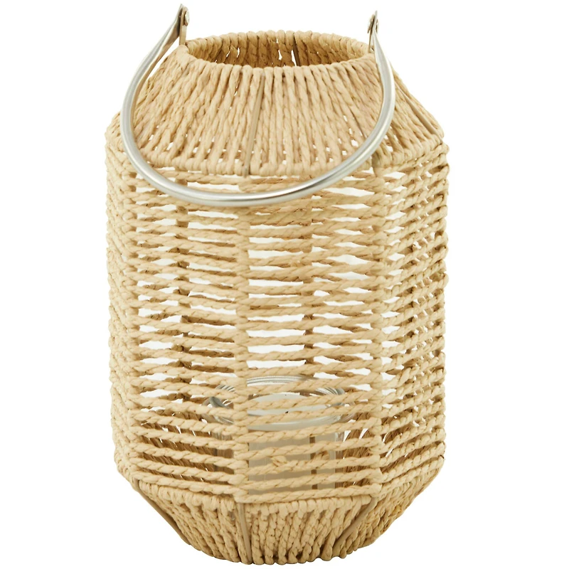 12" Brown Metal Handmade Candle Lantern with Glass Holder and Handle