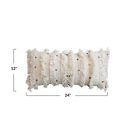 Hello Honey® 24" x 12" Cream Hand-Embroidered Moroccan Wedding Blanket-Style Lumbar Pillow