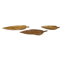 Brown Teak Wood Coastal Style Tray Set
