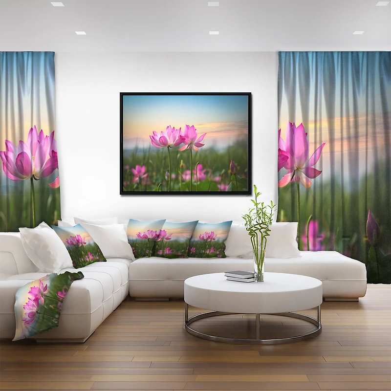 Designart - Blooming Lotus Flowers at Sunset