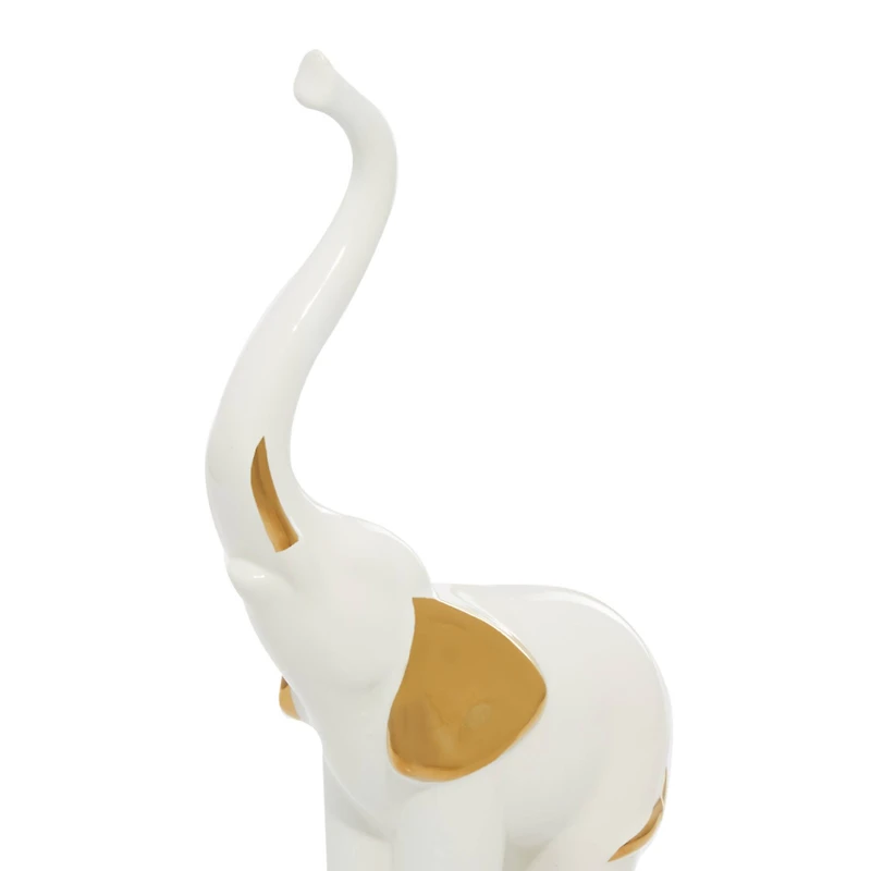 Set of 2 Gold Porcelain Glam Elephant Sculpture, 14", 16"
