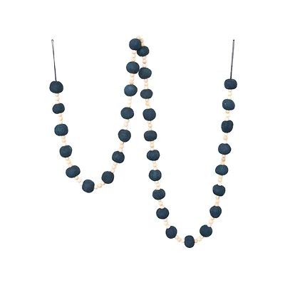 Hello Honey® 6ft. Blue Wool Felt Balls & Natural Wood Beads Garland