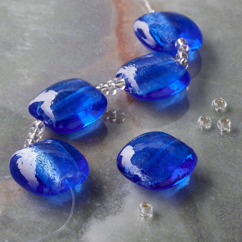 12 Pack: Blue Lampwork Glass Puffed Coin Beads by Bead Landing™