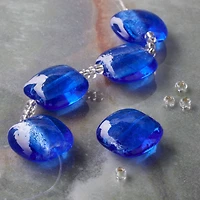 12 Pack: Blue Lampwork Glass Puffed Coin Beads by Bead Landing™