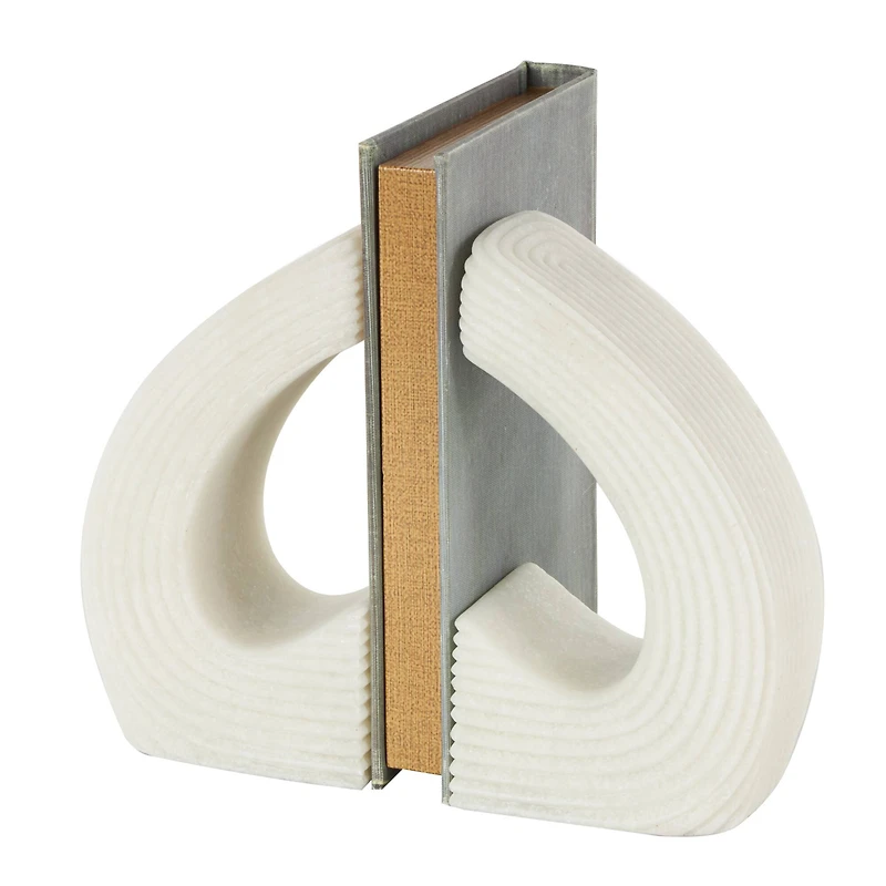 7" White Shimmer Polystone Heart Inspired Decorative Bookends, 2ct.