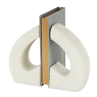 7" White Shimmer Polystone Heart Inspired Decorative Bookends, 2ct.