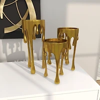 CosmoLiving by Cosmopolitan Gold Aluminum Pillar Candle Holder with Dripping Melting Designed Legs Set