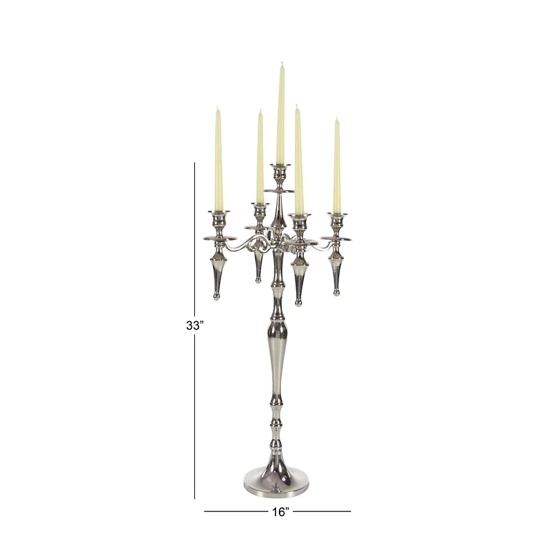Silver Aluminum Traditional Candlestick Holders, 33x16x16"