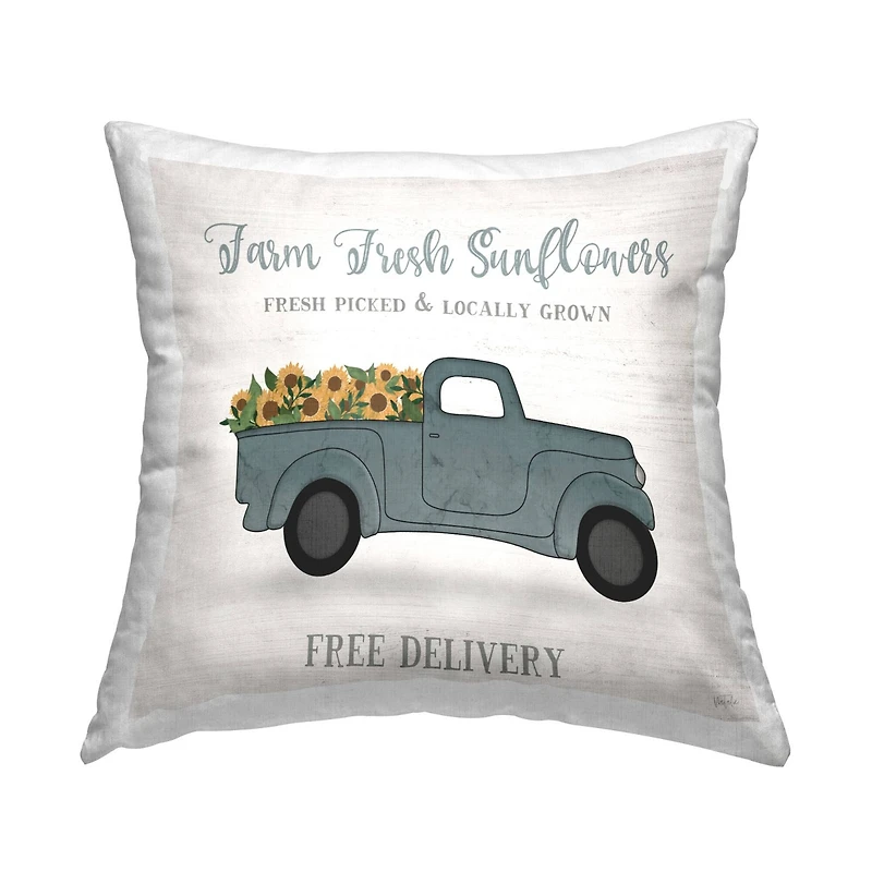 Stupell Industries Fresh Sunflowers Floral Rustic Pickup Truck Throw Pillow, 18" x 18"
