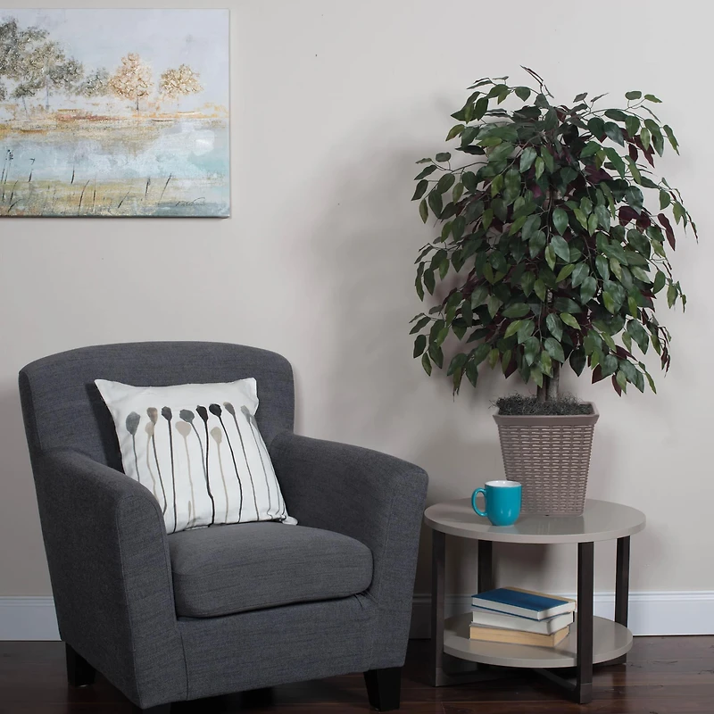 4ft. Artificial Capensia Bush with Rattan Basket