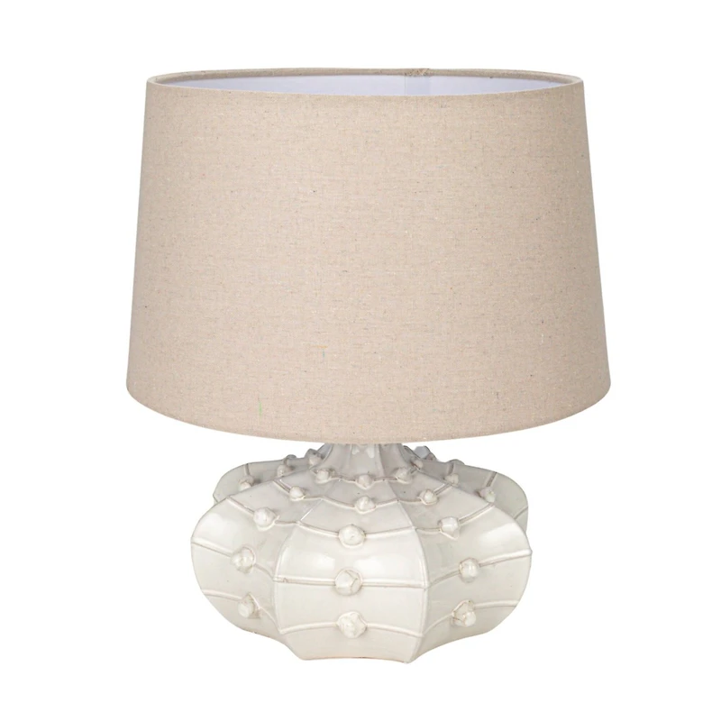 Hello Honey® 18.5" White Stoneware Hobnail Fluted Table Lamp with Linen Shade & Inline Switch