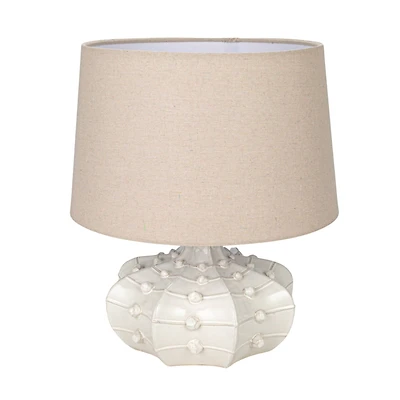 Hello Honey® 18.5" White Stoneware Hobnail Fluted Table Lamp with Linen Shade & Inline Switch