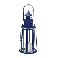 13.5" Blue Lighthouse Hanging Candle Lantern