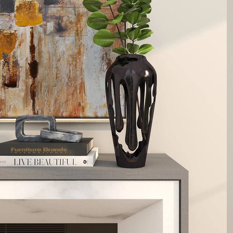 15" Black Aluminum Drip Vase with Melting Designed Body