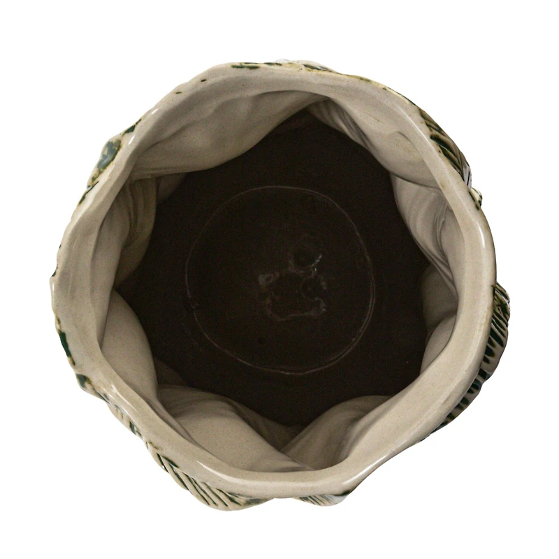 Hello Honey® 12.75" Green Textured Stoneware Organic Shaped Vase with Reactive Glaze