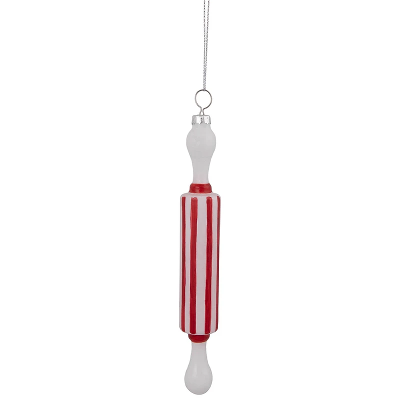 Red Striped Rolling Pin Glass Christmas Ornament