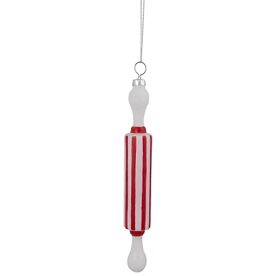 Red Striped Rolling Pin Glass Christmas Ornament