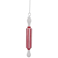Red Striped Rolling Pin Glass Christmas Ornament