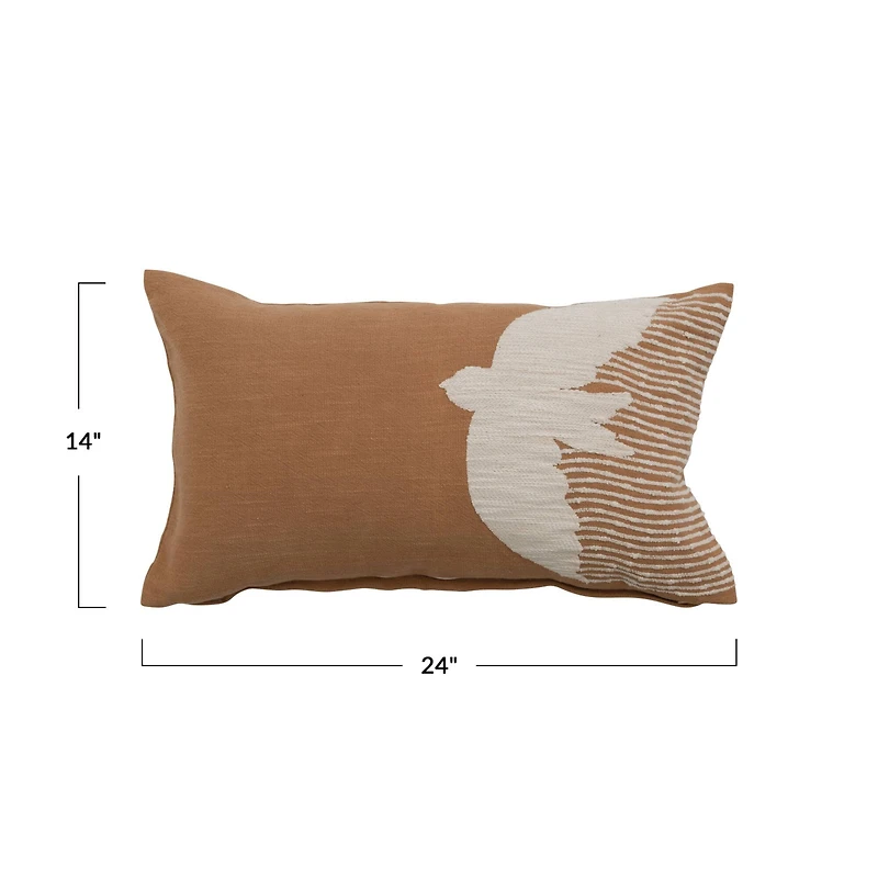 Hello Honey® Mustard & Cream Embroidery Bird Cotton Slub Lumbar Pillow