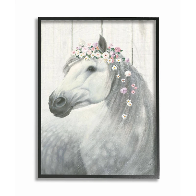 Stupell Industries Spirit Stallion Horse with Flower Crown Wall Art in Black Frame