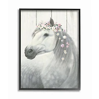 Stupell Industries Spirit Stallion Horse with Flower Crown Wall Art in Black Frame