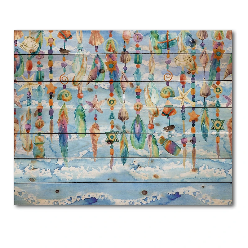 Designart - Jewelry of Sea Shell and Beads - Traditional Print on Natural Pine Wood
