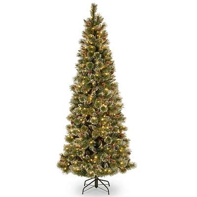 7.5ft. Pre-Lit Glittery Bristle® Slim Pine Artificial Christmas Tree, Clear Lights