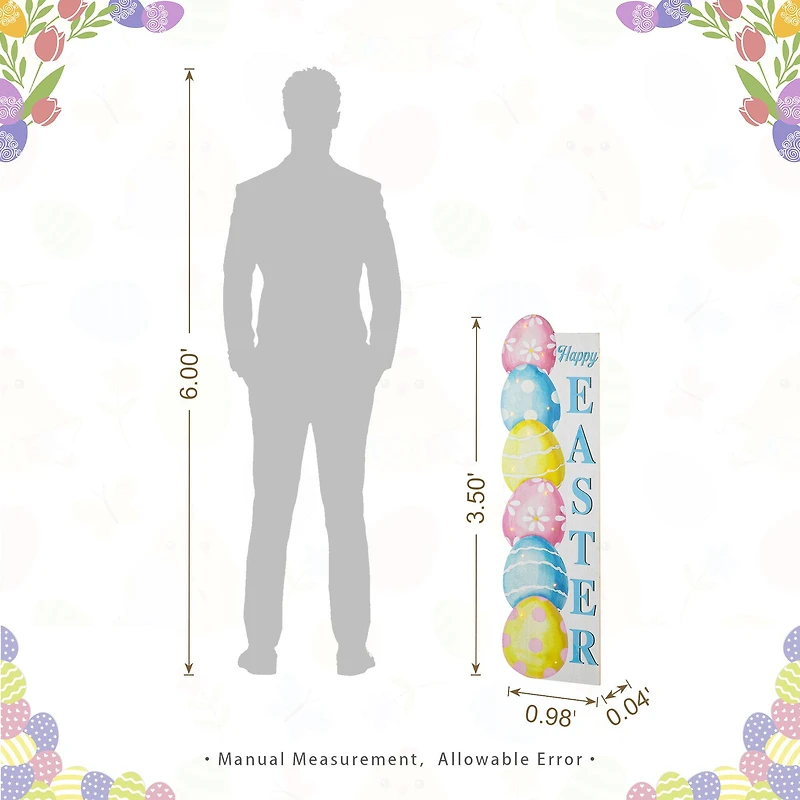 Glitzhome® 42" Lighted Wooden Stacked Eggs "Happy Easter" Porch Sign with Timer