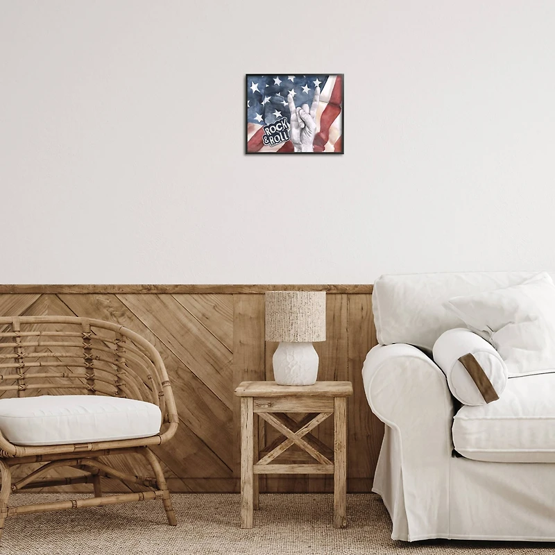 Stupell Industries Rock And Roll Hand And American Flag Design Framed Giclee Art