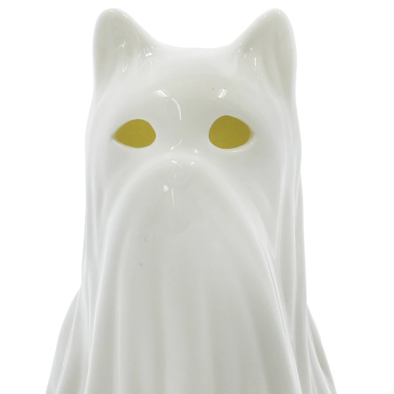 6.5" White Ghost Cat Pre-Lit Ceramic Tabletop Décor by Ashland®