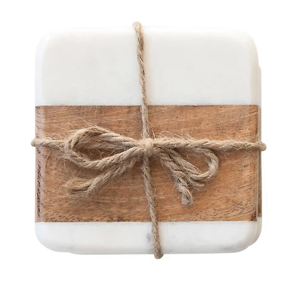 Hello Honey® White Marble & Acacia Wood Coasters Set