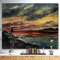 Designart - Fishing Man over Sunset Sky
