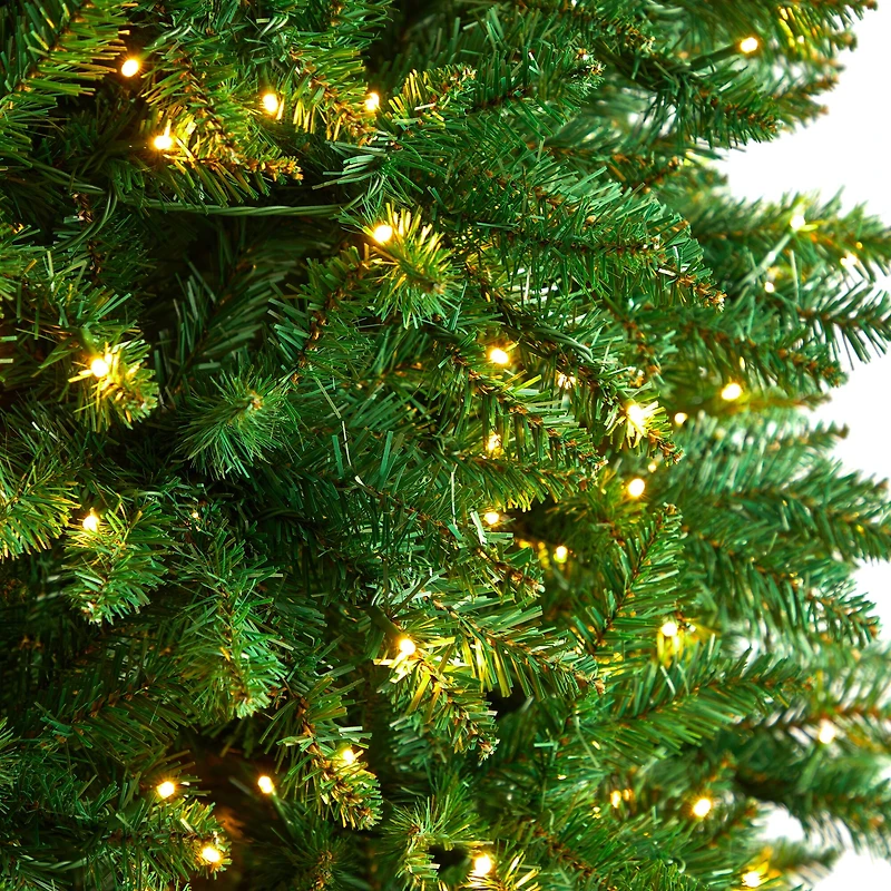12ft. Pre-Lit Slim Green Mountain Pine Artificial Christmas Tree, Clear LED Lights