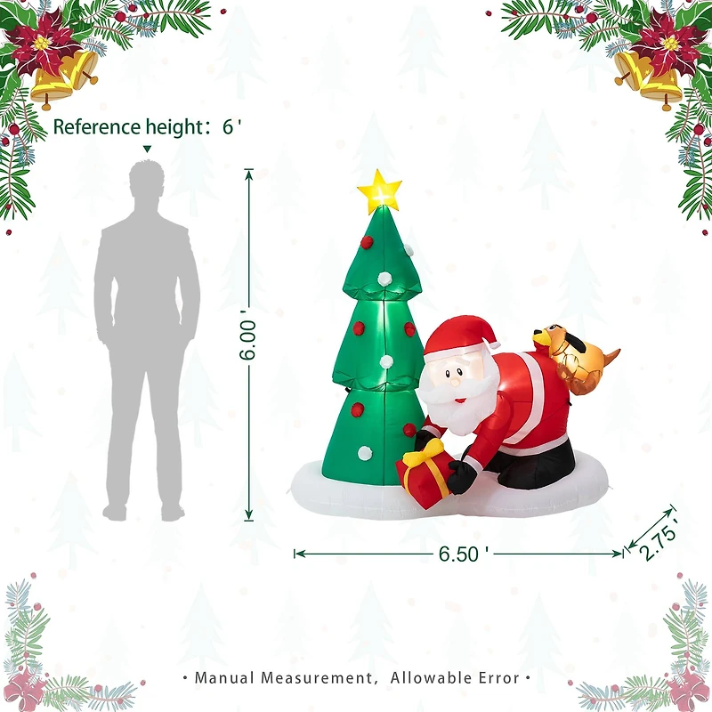 Glitzhome® 6.5ft. Lighted Dog Bites Santa Inflatable Décor