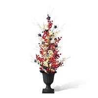 Glitzhome® 36" Lighted Patriotic Americana Berry & Stars Urn Porch Tree