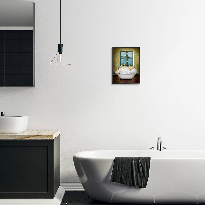 Stupell Industries Ducks Bathing Tub Ocean View Framed Giclee Art