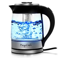 MegaChef 1.8L Cordless Glass & Stainless Steel Electric Tea Kettle with Tea Infuser