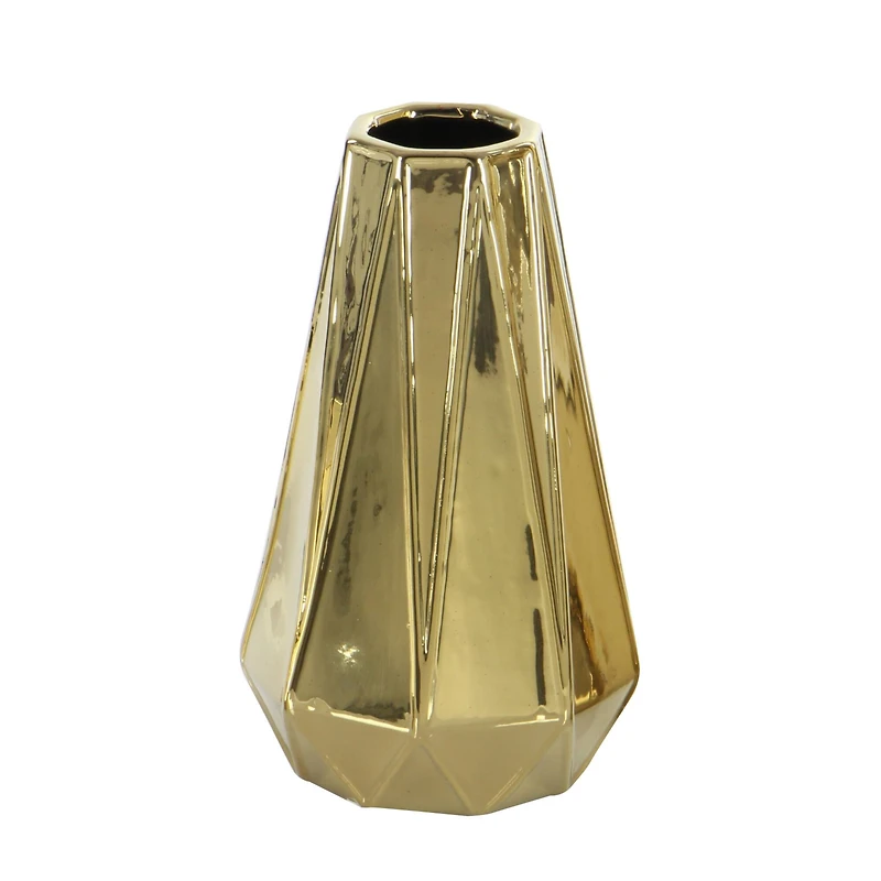 Set of 3 Gold Stoneware Glam Vase, 7", 11", 15"