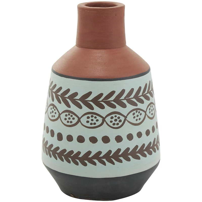 Orange Ceramic Floral Vase Set with 3 Different Patterns & Shapes