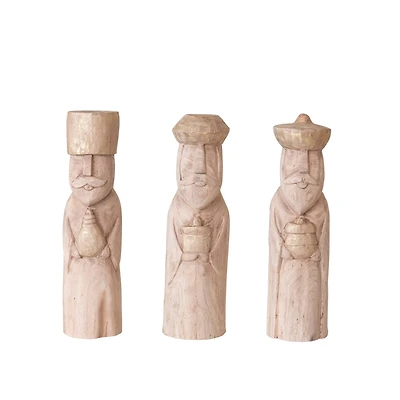 Hello Honey® 15" Hand-Carved Mango Wood Wise Men Sculpture Set