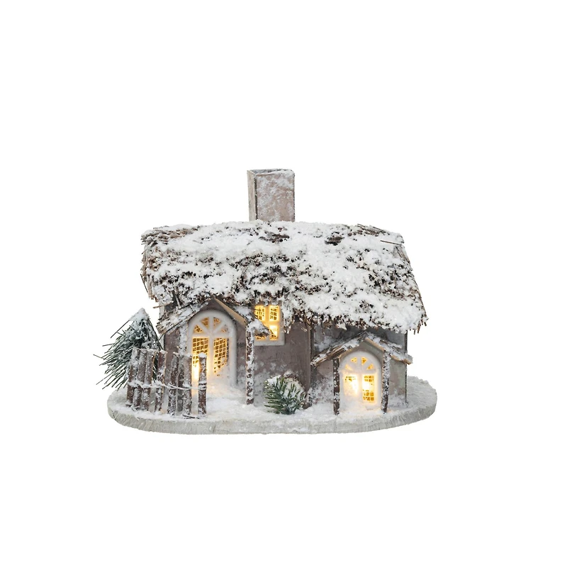 Hello Honey® 8.5" Twig & Paper Cabin with Faux Snow & LED Light