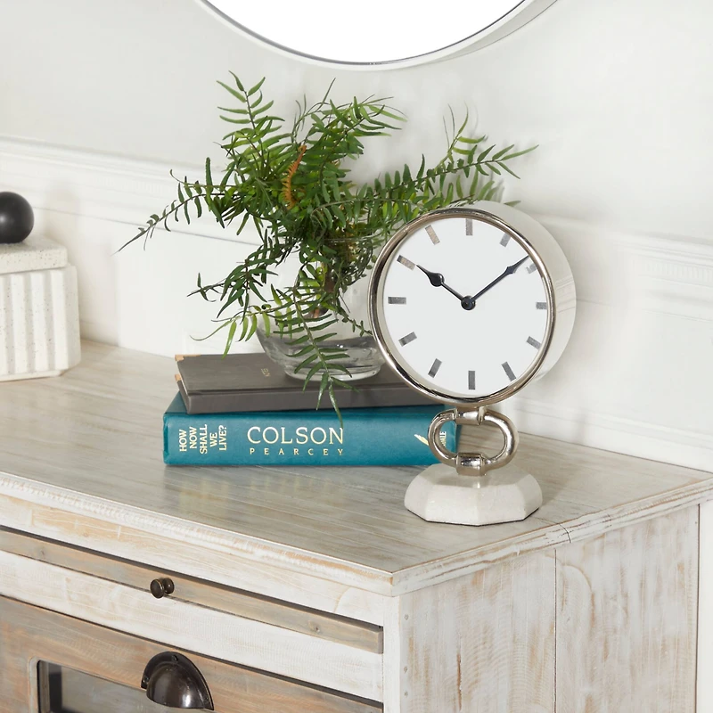 Silver Modern Abstract Clock, 6" x 4" x 10"