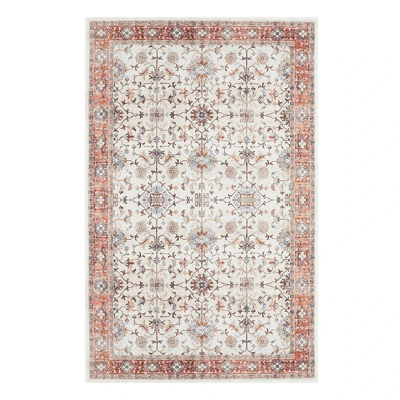Glitzhome® Ivory & Red Oriental Area Rug