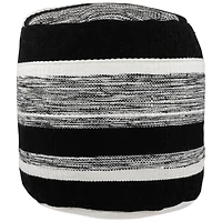 18" Black & White Woven Stripes Outdoor Pouf Ottoman