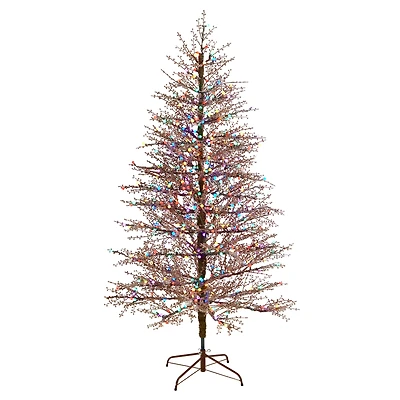 7ft. Pre-Lit Frosted Berry Twig Artificial Christmas Tree, Multicolor Gum Ball LED Lights