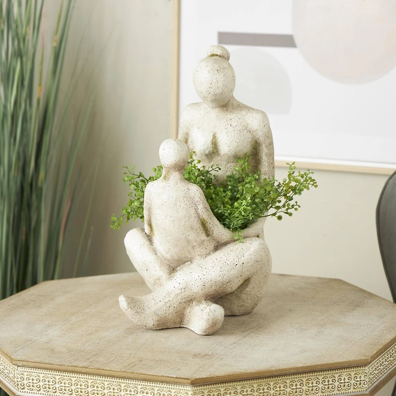 17.5" Cream Mother & Child Sitting Planter