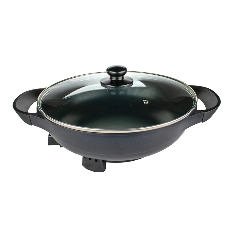 Brentwood 13" Black Nonstick Flat Bottom Electric Wok Skillet with Vented Glass Lid