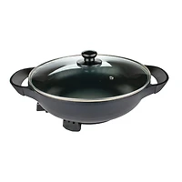 Brentwood 13" Black Nonstick Flat Bottom Electric Wok Skillet with Vented Glass Lid