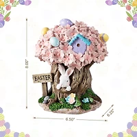 Glitzhome® 8" Easter Resin Bunny & Pink Blossoms Table Decor